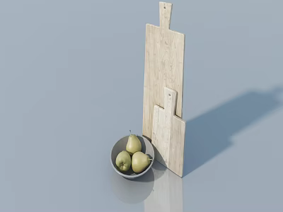 Modern Wooden Hinged Door With Cutting Boards And Pear Bowl Design 3d model