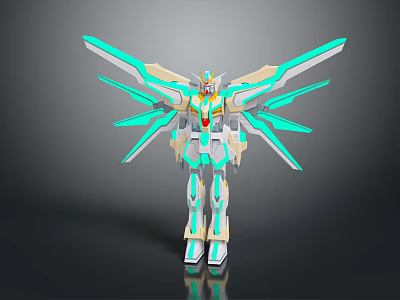 Colorful Sci Fi Robot Figure With White Green Wings And Yellow Accents 3d model