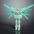 Colorful Sci Fi Robot Figure With White Green Wings And Yellow Accents