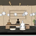 Serene Traditional Tea Room Interior With People Sitting On Cushions And Wooden Table