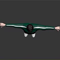 Man In Green Tracksuit With White Stripes Arms Outstretched On Gray Gradient Background