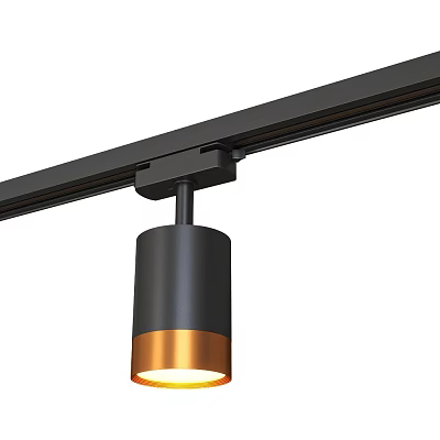Black Copper Downlight Spotlight With Track Design And Warm Illumination For Modern Home 3d model