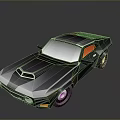 Vintage Muscle Car Low Poly 3D Model Featuring Dark Body Orange Accents And Sleek Design