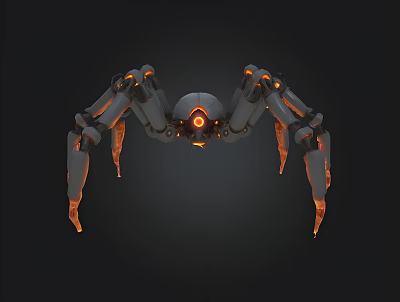 Intelligent Spider Shaped Machine With Multiple Mechanical Legs And Glowing Red Sensors 3d model