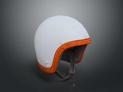 Weapon Helmet With White Body Orange Edge Stitching And Metal Rivets 3d model