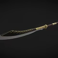 Traditional Ornate Blade With Golden Decorative Hilt Red Wrapped Handle and Carved Edge