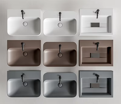 Various White Brown Grey Washbasins With Different Designs Displayed 3d model