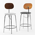 Modern Bar Stools With Wooden Backrest Metal Frame And Gray Upholstered Seat