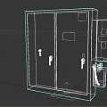 Household Electrical Control Cabinet With Gray Double Doors Warning Labels And Attached Unit