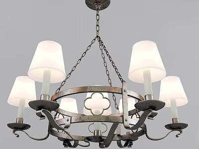 Vintage Metal Frame Chandelier With White Shades And Hanging Chain Design 3d model