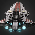 Sci-Fi Starship with Gray and Red Stripes Detailed Structure in Interstellar Space 3d model