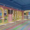 Modern Sports Fitness Training Facility With Colored Floor Markings And Hanging Lights