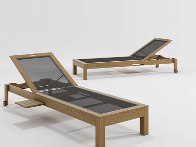 Adjustable Wooden Frame Lounge Chair With Mesh Seat And Rolling Wheels 3d model