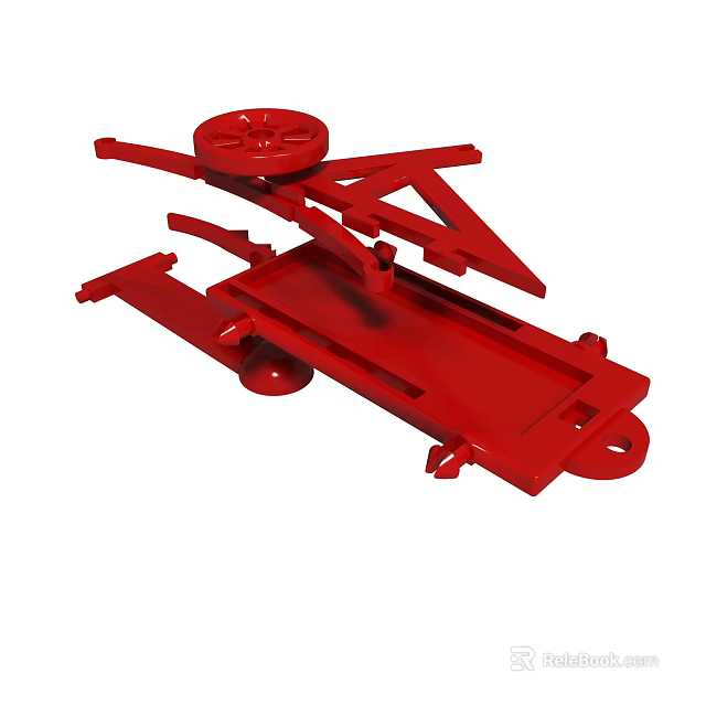 Red Industrial Mechanical Device With Wheel Frame And Metal Components 3d model
