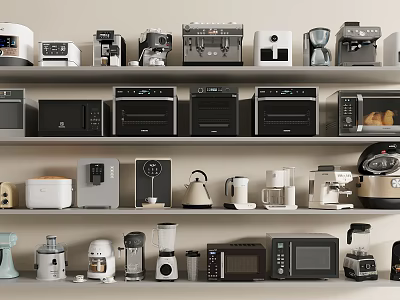 Wide Range of Household Appliances Arranged on Shelves for Daily Use 3d model