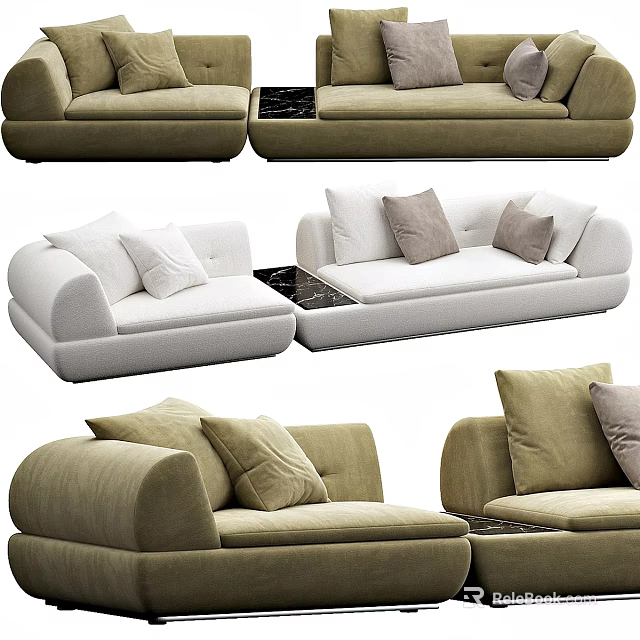 Modern Green And White Sofa Designs With Soft Plush Pillows And Comfortable Seats 3d model 