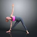 Woman Practicing Yoga Pose In Pink Top And Dark Leggings On Gray Background