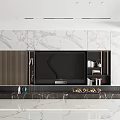 Modern TV Background Wall Design With Marble Texture Storage Cabinets And LED Lights 3d model