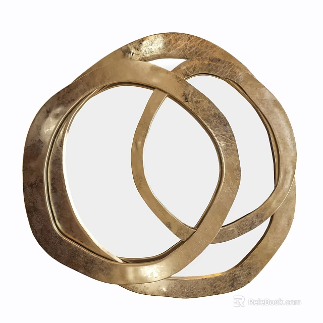 Stylish Gold Decorative Mirror With Modern Circular Ring Metal Frame Design 3d model