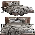 Modern Double Bed With Brown Headboard Gray Duvet Pillows And Nightstand