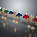Vintage Style Candle Lamps With Colorful Umbrella Shades And Golden Metal Stands