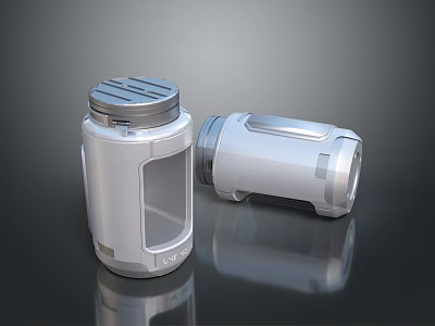 Two Sleek Silver Metal Containers With Modern Design Lid And Textured Surface 3d model