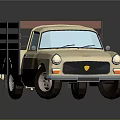 Detailed Beige Pickup Truck With Red Railings In 3D Cartoon Style