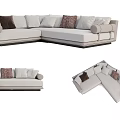 Modern L Shaped Light Beige Sofa Set With Brown And Patterned Cushions 3d model