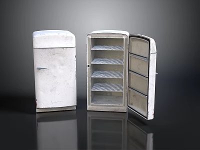 Vintage Electronic Appliances Refrigerators With Closed And Open Doors And Internal Shelves 3d model