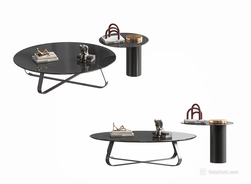 Modern Coffee Table Interior Design With Black Metal Frame And Decorative Trays 3d model