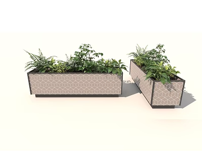 Stylish Decorative Garden Planters With Geometric Pattern And Green Plants For Outdoor Garden Decoration 3d model