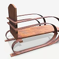Traditional Wooden Sled With Curved Metal Frames For Winter Sports Equipment