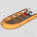 Yellow Inflatable Yacht On Water With Seats And Motor