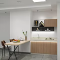 Modern Kitchen Interior Featuring Wooden Cabinets Countertop Dining Table And Decor 3d model