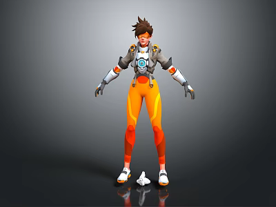 Game Movie Character With Brown Spiky Hair Orange Tights Gray Armor White Gloves And Mechanical Gear 3d model