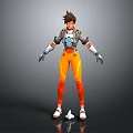Game Movie Character With Brown Spiky Hair Orange Tights Gray Armor White Gloves And Mechanical Gear