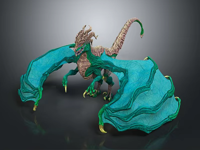 Flying Animal With Blue Wings Green Body Sharp Claws And Mythical Design 3d model