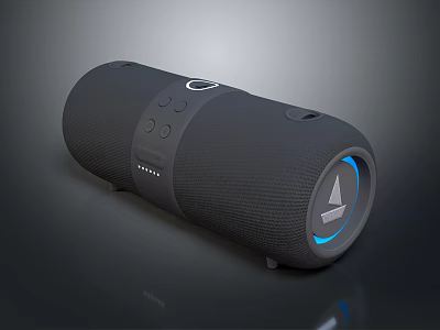 Black Cylindrical Bluetooth Speaker With Textured Surface Control Buttons And Blue Light 3d model