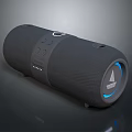 Black Cylindrical Bluetooth Speaker With Textured Surface Control Buttons And Blue Light