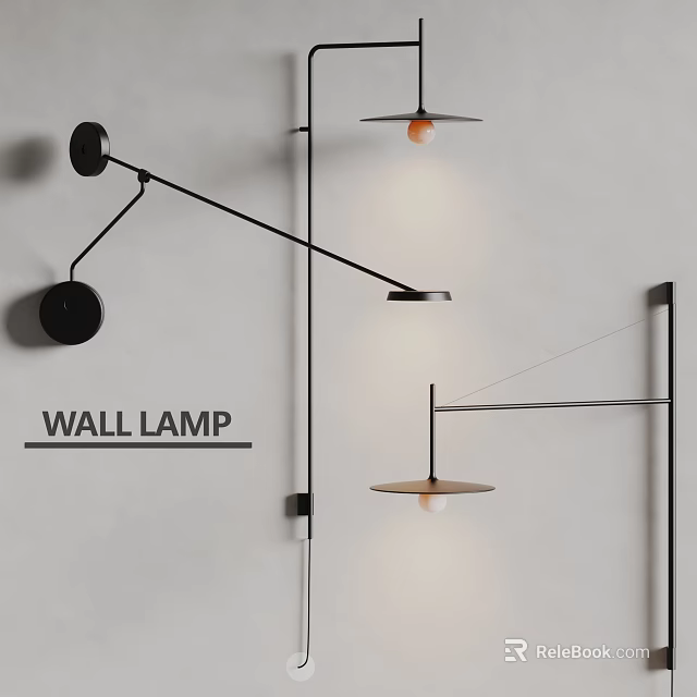 Modern Wall Lamp Designs With Sleek Black Metal Structures And Round Illuminated Shades 3d model 