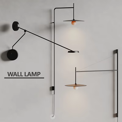 Modern Wall Lamp Designs With Sleek Black Metal Structures And Round Illuminated Shades 3d model