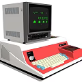 Vintage Commercial Data Processing Equipment With Green Display And Red Panel Keyboard