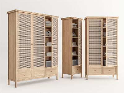 Silly Wardrobe Wooden Rattan Wardrobe High Cabinet Side Cabinet Storage Cabinet 3d model