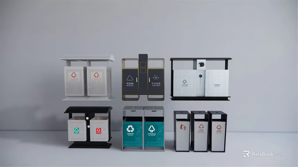Public Facilities Different Design Waste Sorting Trash Bins For Recycling Use 3d model 