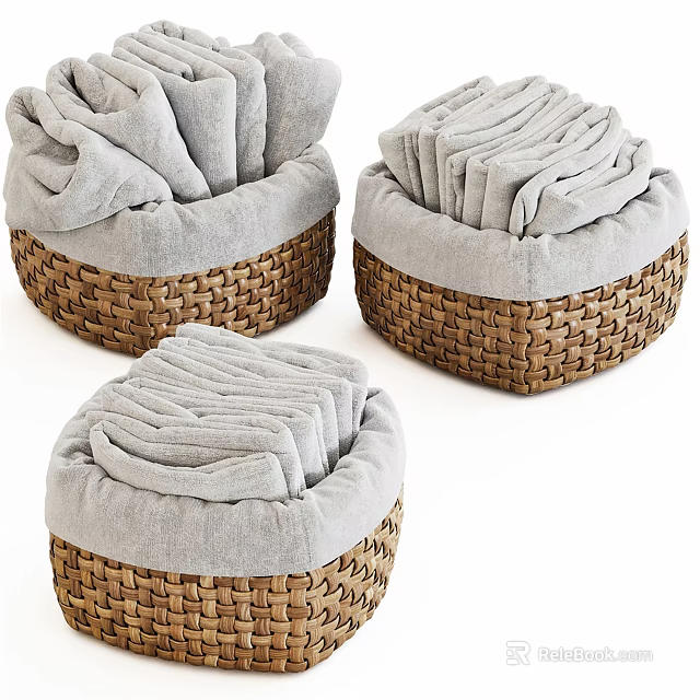 Woven Storage Baskets with Soft Gray Towels Set of Three 3d model 