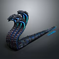 3D Rendered Mythical Two Headed Snake With Scaled Body And Blue Glowing Stripes