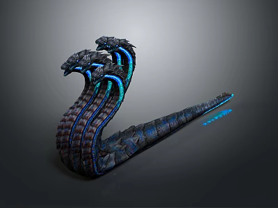3D Rendered Mythical Two Headed Snake With Scaled Body And Blue Glowing Stripes 3d model