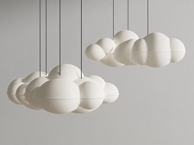 White Cloud Shaped Pendant Lights With Black Cords Hanging In Modern Interior 3d model