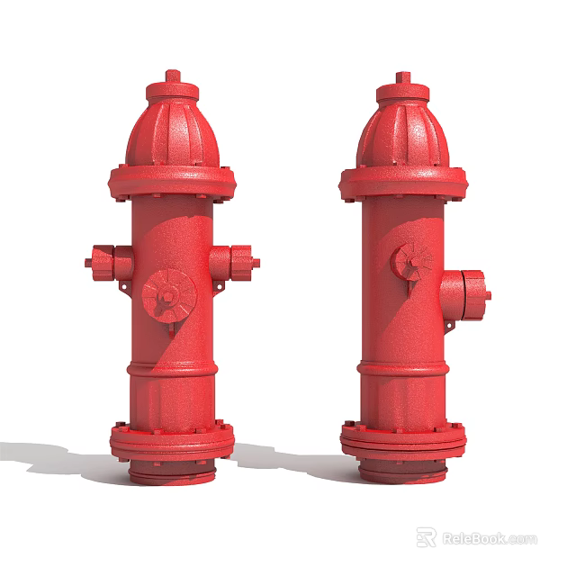 Two Red Fire Hydrants With Metallic Finish For Fire Safety Measures 3d model 