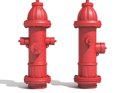 Two Red Fire Hydrants With Metallic Finish For Fire Safety Measures 3d model